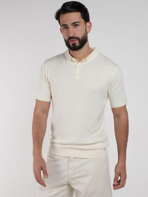Polo Tricot Canelado Manga Curta Masculina OFF WHITE