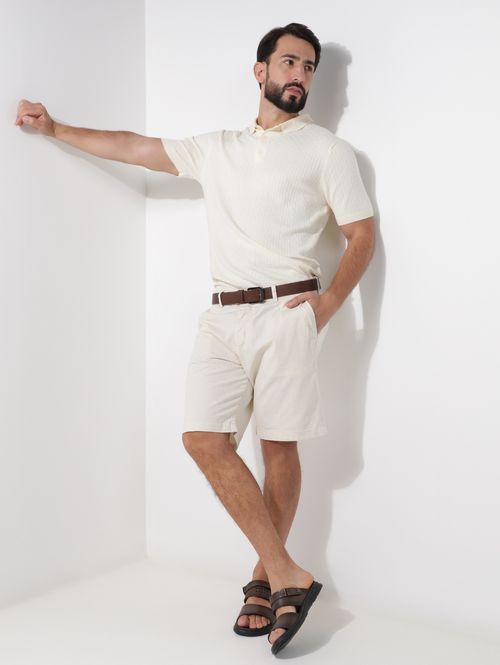 Polo Tricot Canelado Manga Curta Masculina OFF WHITE