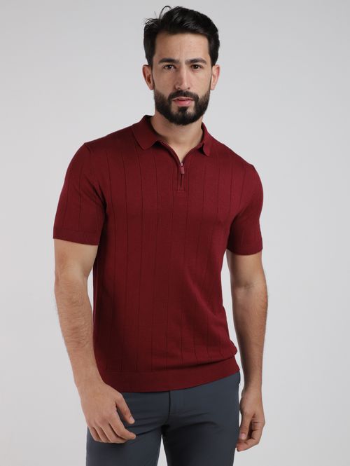 Polo Tricot Canelado Manga Curta Masculino BORDO
