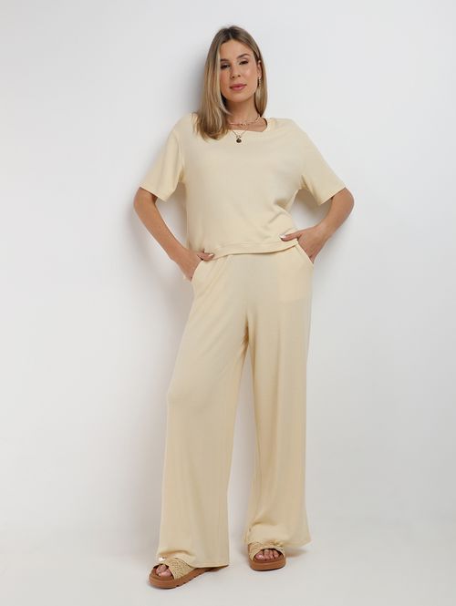 Blusa Malha Waffle Mullet Autentique Feminina BEGE