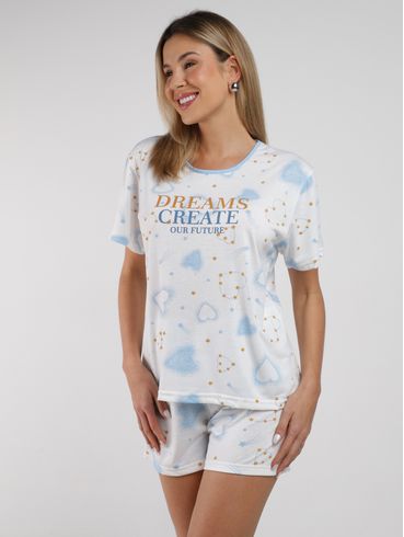 Pijama Curto Estampado Feminino AZUL