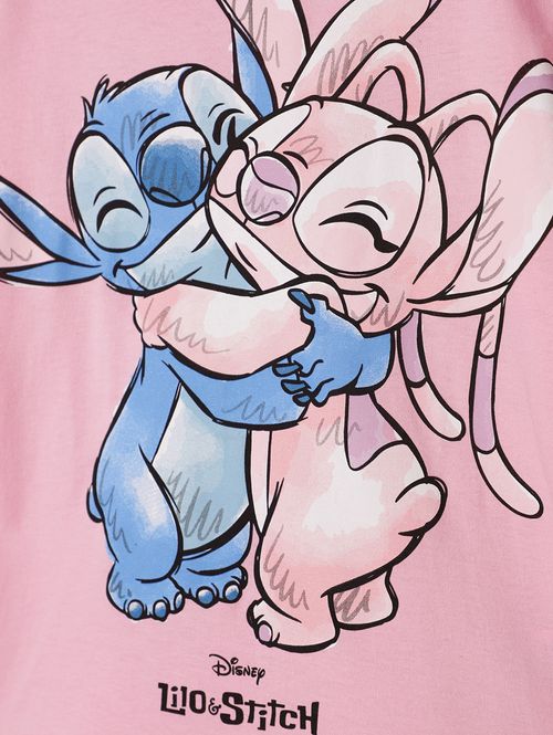 Blusa Stitch Manga Curta Infantil Para Menina - ROSA