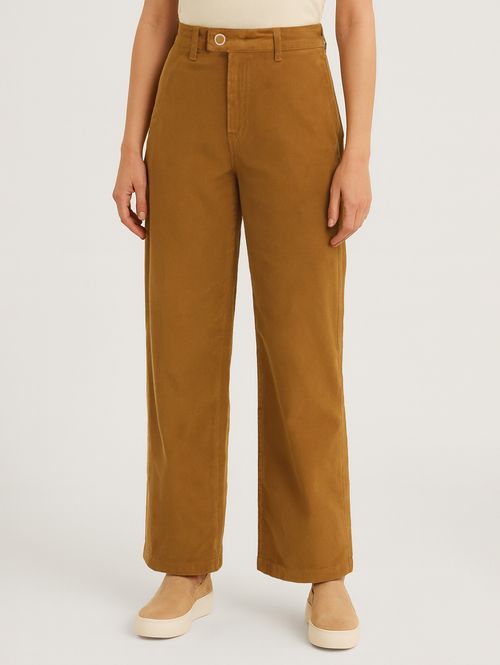 Calça Veludo Wide Leg Feminina OCRE