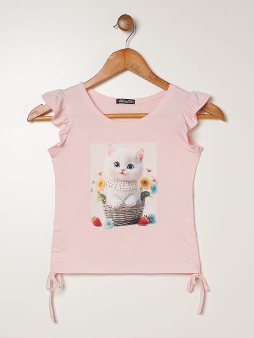 Blusa Manga Curta Juvenil Para Menina - ROSA