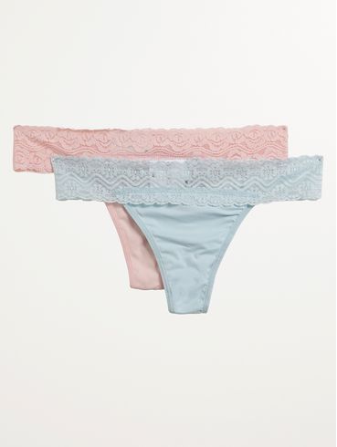 Kit com 02 Calcinhas Fio Duplo Feminina ROSA/AZUL
