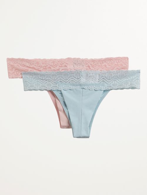 Kit com 02 Calcinhas Fio Duplo Feminina ROSA/AZUL