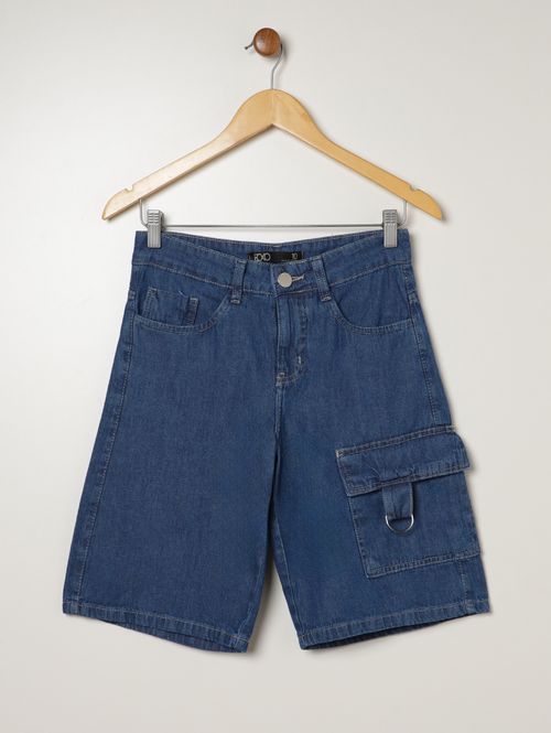 Bermuda Jeans Baggy Juvenil Para Menino - AZUL