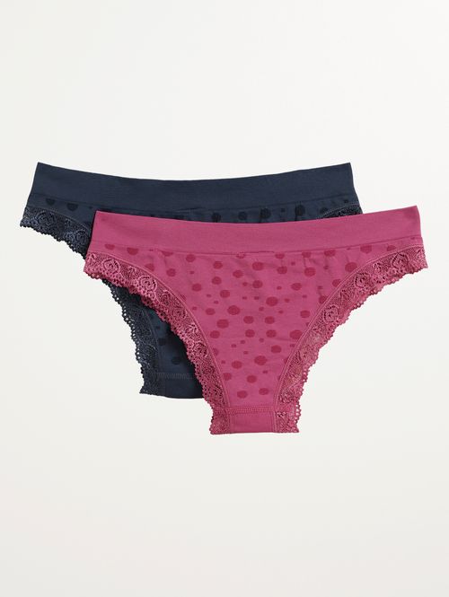 Calcinha Sem Costura Com Renda Feminina ROSA/MARINHO