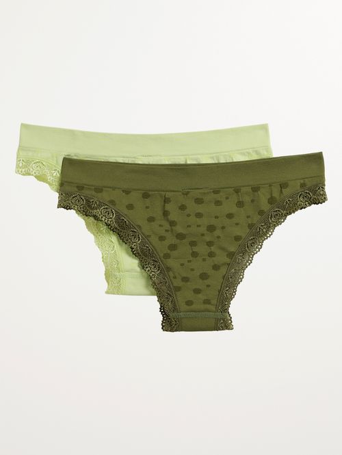 Calcinha Sem Costura Com Renda Feminina VERDE/VERDE CLARO