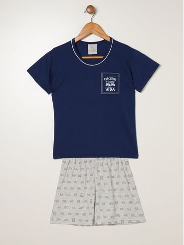 Pijama Curto Estampada Juvenil Para Menino - MARINHO