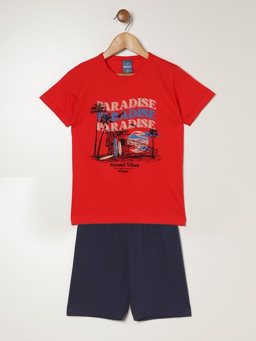 Conjunto Curto Moletinho Infantil Para Menino- VERMELHO