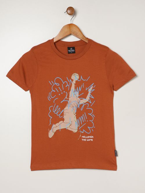 Camiseta Manga Curta Juvenil Para Menino - MARROM