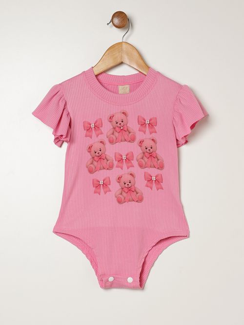 Body Canelado Infantil Para Menina - ROSA