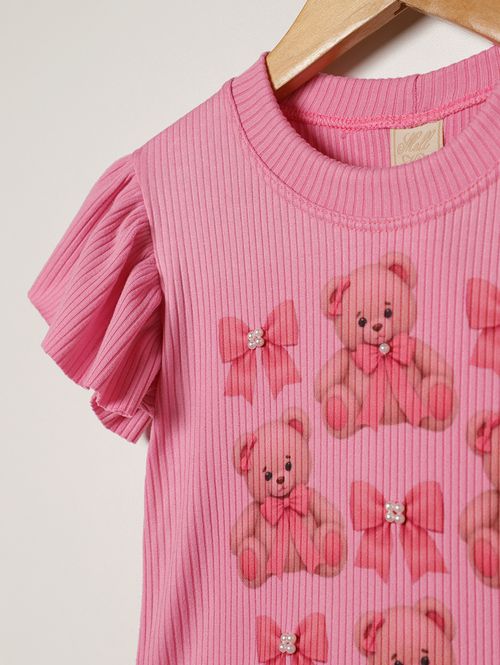 Body Canelado Infantil Para Menina - ROSA