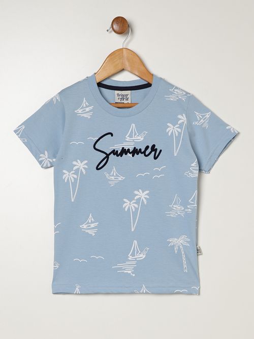 Camiseta Manga Curta Infantil Para Menino - AZUL