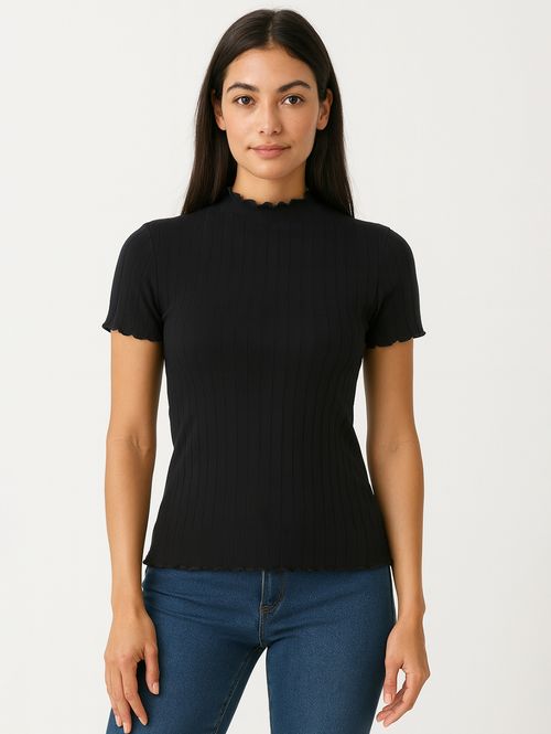 Blusa Canelada Manga Curta Autentique Feminina PRETO