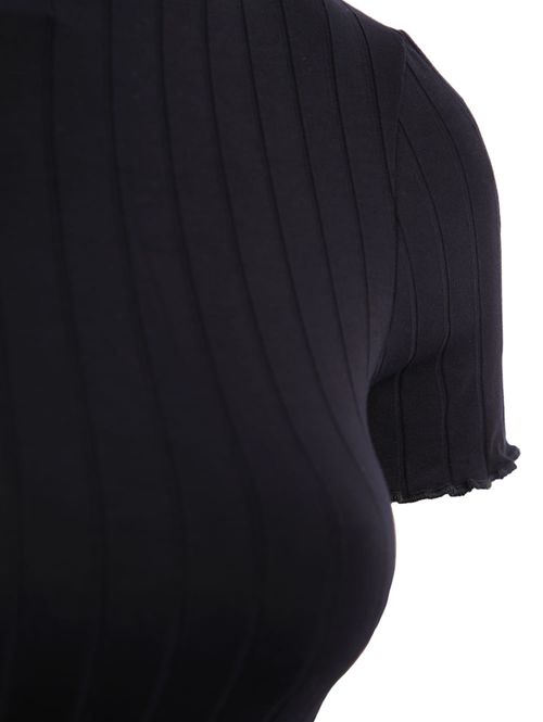 Blusa Canelada Manga Curta Autentique Feminina PRETO