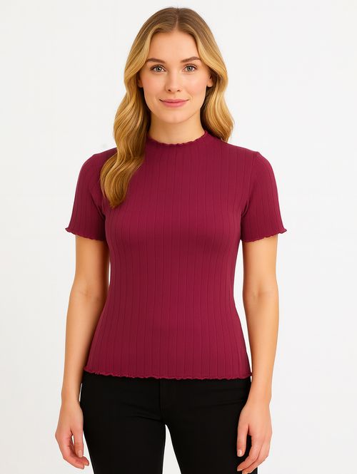 Blusa Canelada Manga Curta Autentique Feminina BORDO