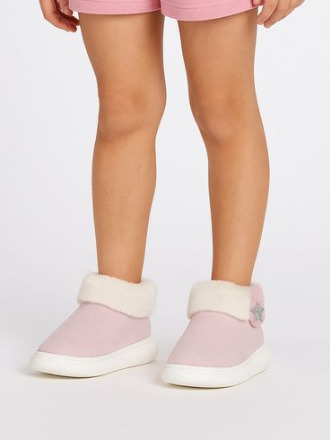 Pantufa Mini Estrela Juvenil Para Menina Flowfa- ROSA CLARO/BRANCO