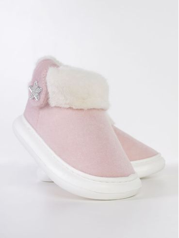 Pantufa Mini Estrela Juvenil Para Menina Flowfa- ROSA CLARO/BRANCO