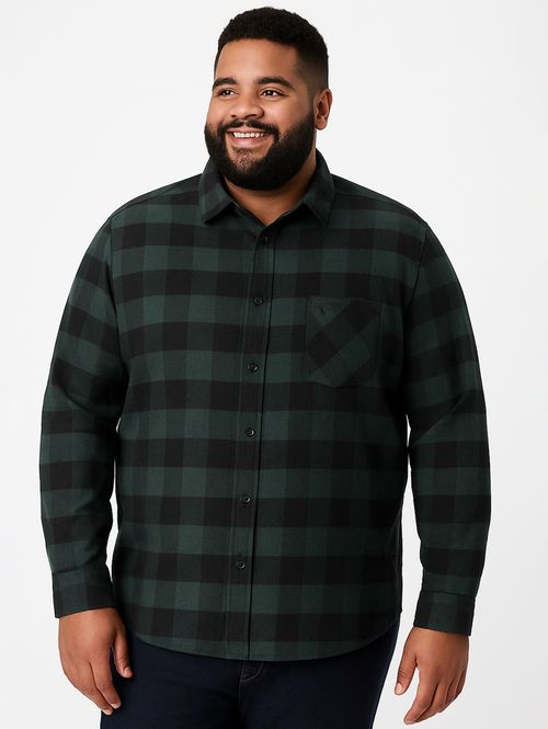 Camisa Manga Longa Xadrez Plus Size Masculina VERDE