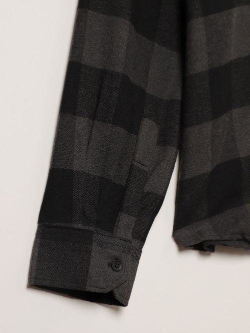 Camisa Manga Longa Xadrez Plus Size Masculina PRETO