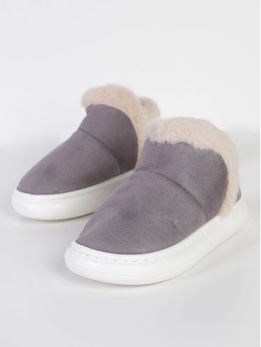 Pantufa Mini Pelúcia Juvenil Para Menina Flowfa - CINZA/BRANCO
