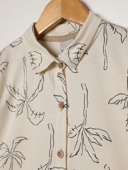 Camisa Estampada Manga Curta Infantil Para Menino- OFF WHITE/PRETO