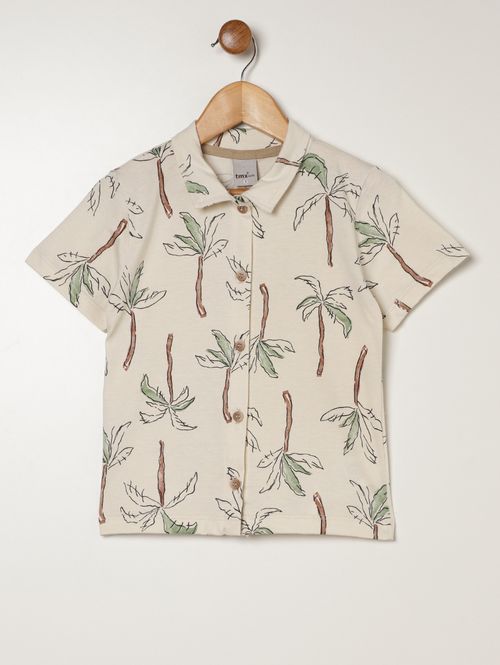 Camisa Estampada Manga Curta Infantil Para Menino- OFF WHITE/VERDE