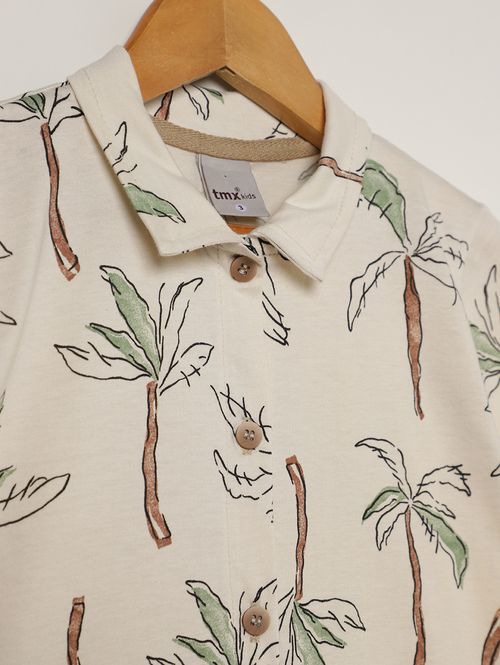 Camisa Estampada Manga Curta Infantil Para Menino- OFF WHITE/VERDE