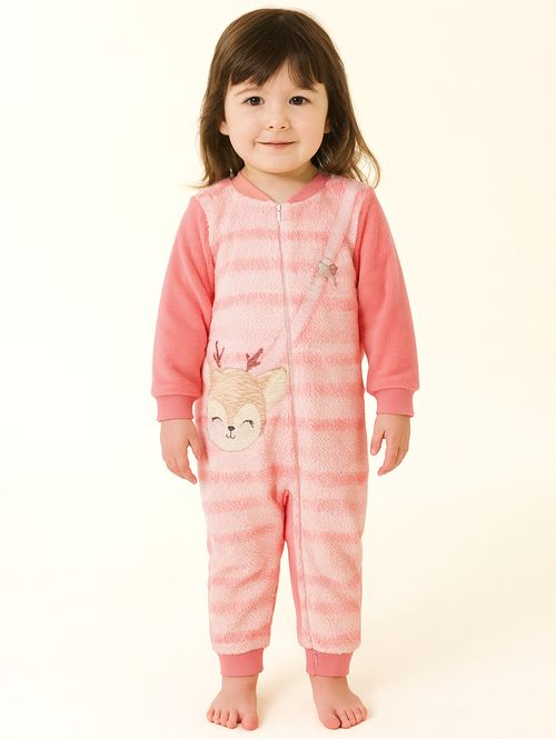 Pijama Longo Infantil Para Menina - CORAL
