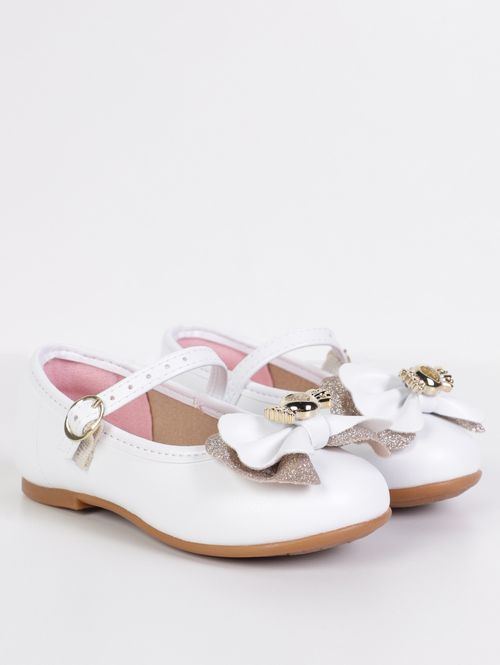 Sapatilha Laço Molekinha Infantil Para Menina - BRANCO/DOURADO