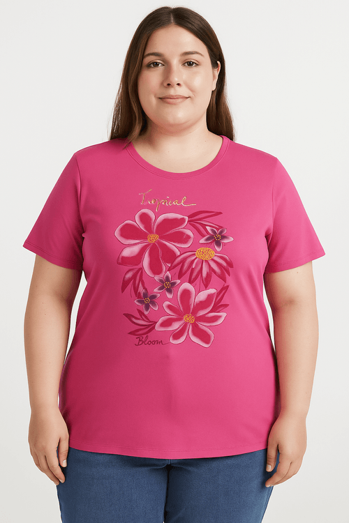 Blusa Manga Curta Habana Plus Size Feminina PINK