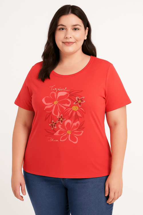 Blusa Manga Curta Habana Plus Size Feminina VERMELHO
