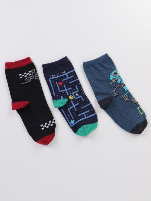 Kit com 03 Meias Selene Infantil Para Menino - MARINHO/PRETO/AZUL