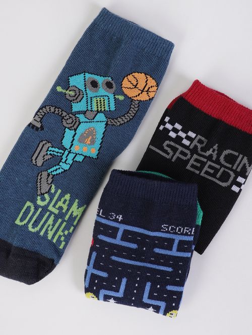 Kit com 03 Meias Selene Infantil Para Menino - MARINHO/PRETO/AZUL