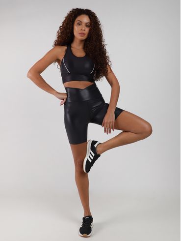 Top Fitness Cirrê Vels Feminino PRETO/PRETO/BRANCO