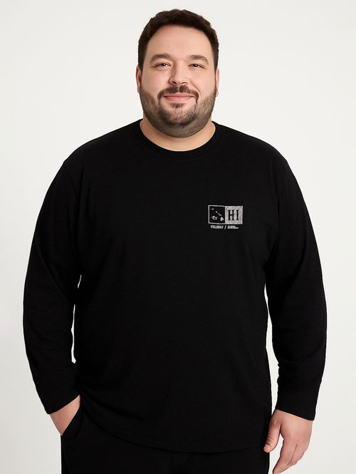 Camiseta Manga Longa Plus Size Masculina PRETO