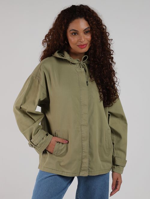 Jaqueta Sarja Com Capuz Feminina VERDE