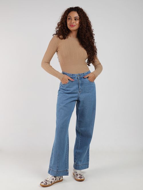 Blusa Tricot Manga Longa Feminina CAQUI