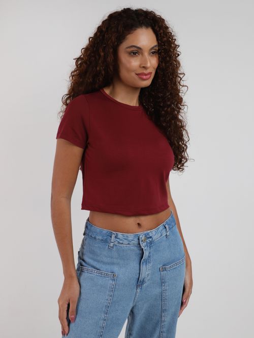 Blusa Cropped Manga Curta Autentique Feminina BORDO