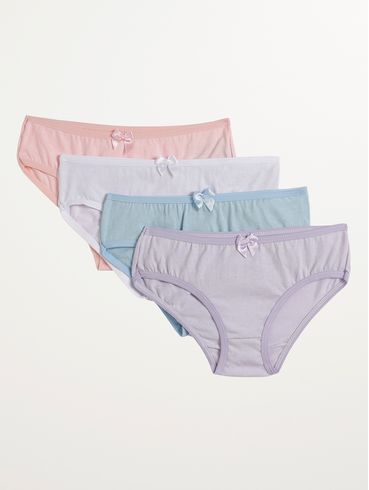 Kit Com 04 Calcinhas Algodão Infantil Para Menina- LILAS/ROSA/AZUL