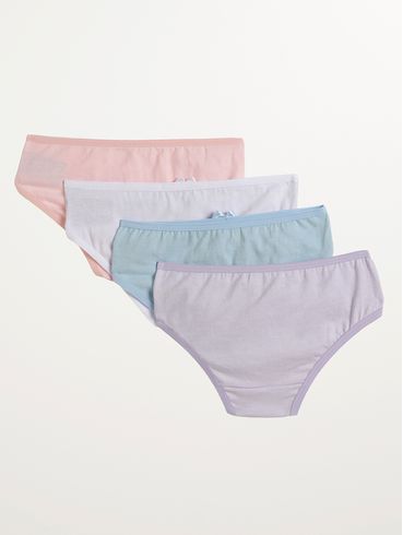 Kit Com 04 Calcinhas Algodão Infantil Para Menina- LILAS/ROSA/AZUL
