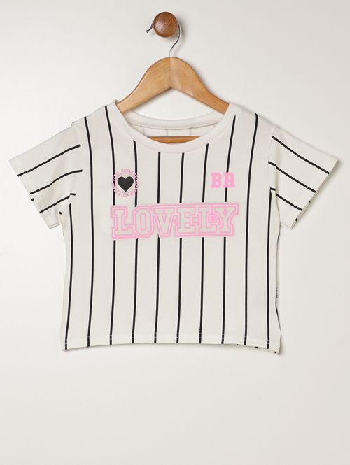 Blusa Cotton Listrada Infantil Para Menina - OFF WHITE