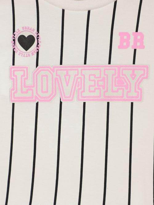 Blusa Cotton Listrada Infantil Para Menina - OFF WHITE