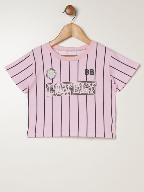 Blusa Cotton Listrada Infantil Para Menina - ROSA