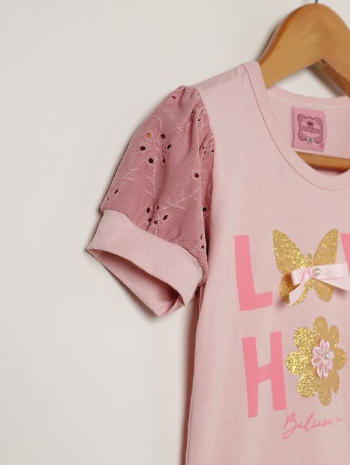 Blusa Manga Curta Infantil Para Menina - ROSA