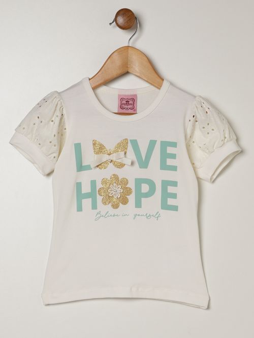 Blusa Manga Curta Infantil Para Menina - OFF WHITE