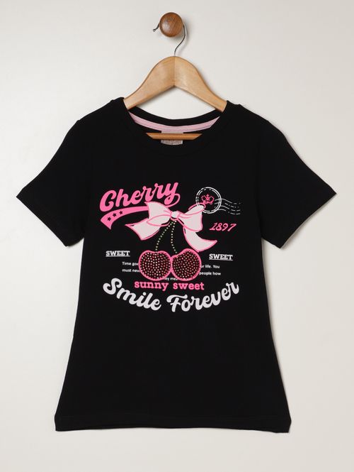 Blusa Manga Curta Juvenil Para Menina - PRETO