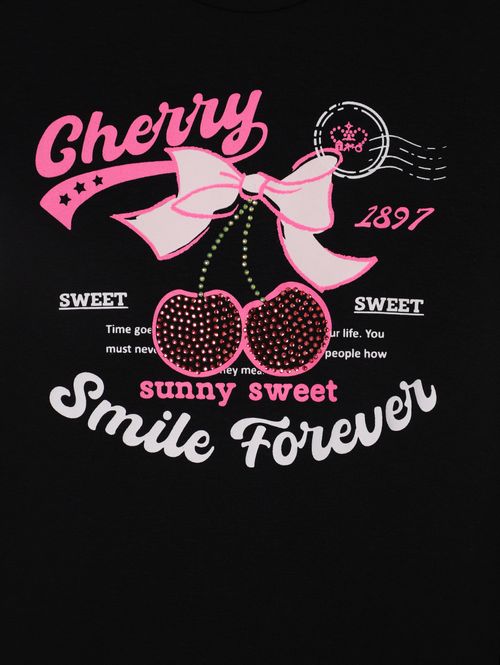 Blusa Manga Curta Juvenil Para Menina - PRETO